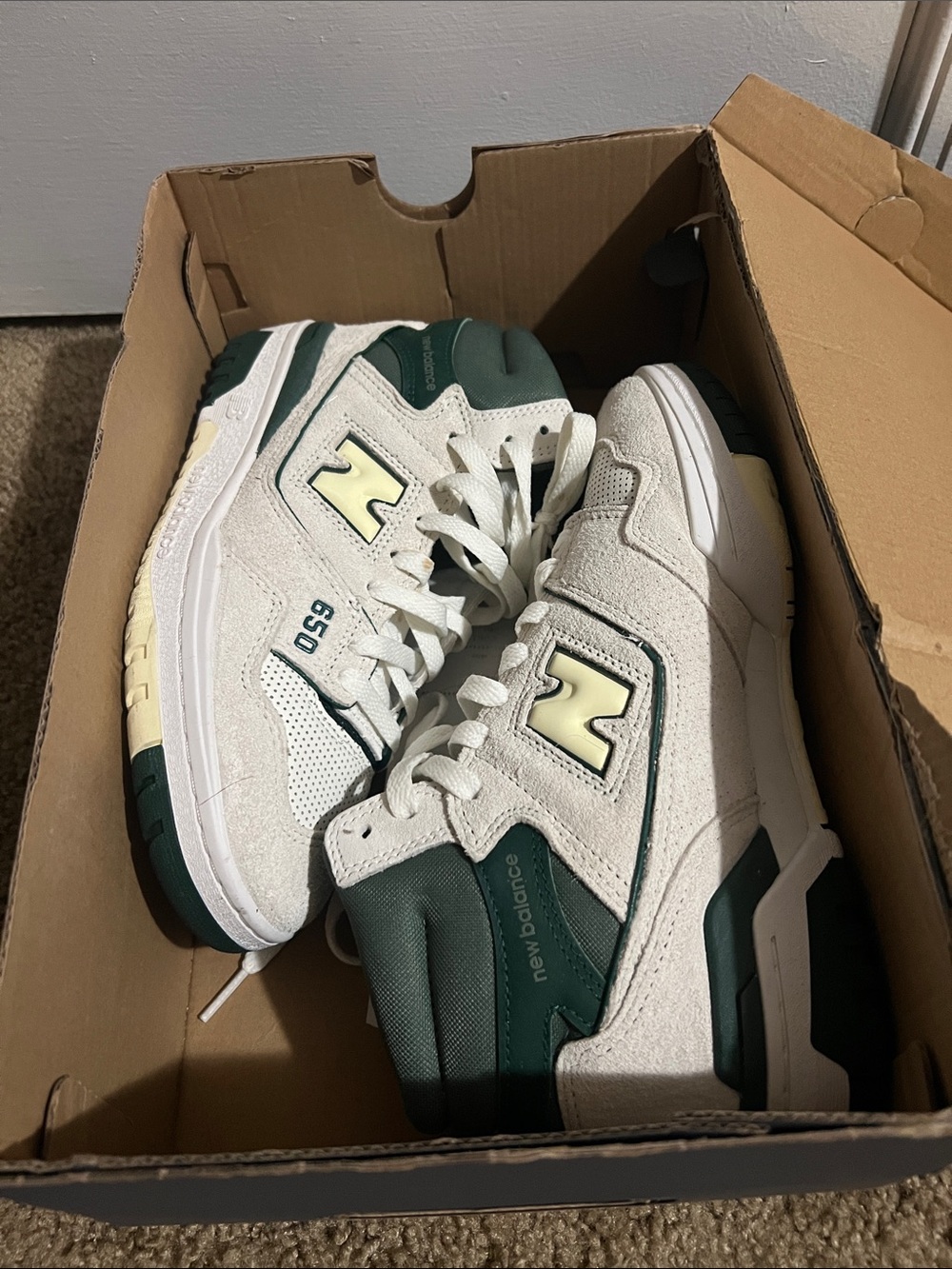 New Balance Men's and Women’s 650 Sneakers in White and Dark Green